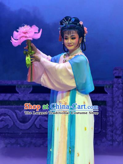 Chinese Shaoxing Opera Pi Shan Jiu Mu Young Lady Apparels Dress Costumes Yue Opera Actress Xiao Dan Garment and Hair Accessories