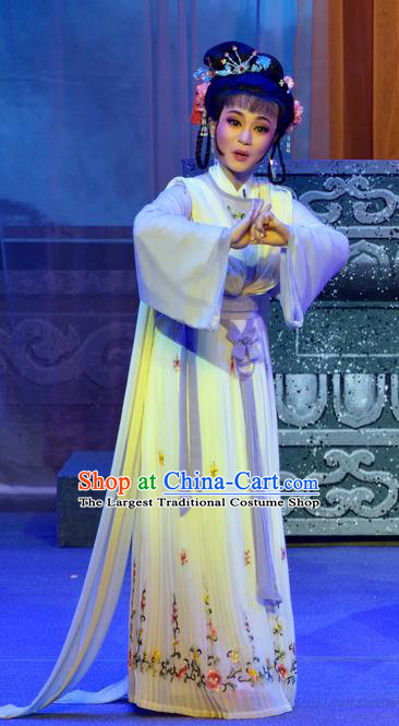 Chinese Shaoxing Opera Maidservant Pi Shan Jiu Mu Apparels Costumes Yue Opera Actress Servant Girl Dress Garment and Headpiece