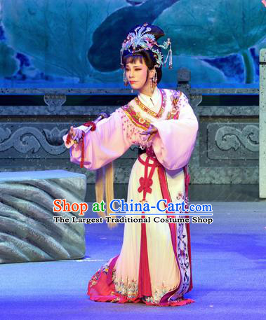 Chinese Shaoxing Opera Goddess Maiden Pi Shan Jiu Mu Apparels Costumes Yue Opera Actress Hua Tan Dress Garment and Headpieces