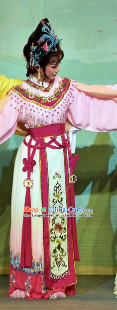 Chinese Shaoxing Opera Goddess Maiden Pi Shan Jiu Mu Apparels Costumes Yue Opera Actress Hua Tan Dress Garment and Headpieces