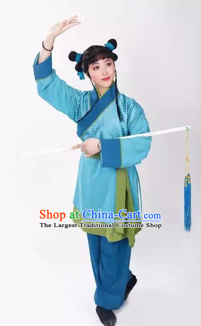 Chinese Yue Opera Young Boy Blue Apparels Zhang Yu Niang Shaoxing Opera Costumes Livehand Garment and Headwear