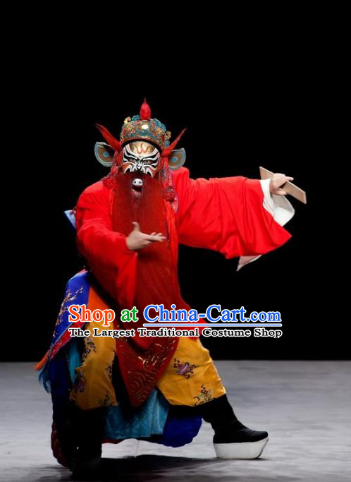 Jiu Lian Lantern Chinese Kun Opera Elderly Male Apparels Costumes and Headwear Kunqu Opera Hell Justice Garment Clothing