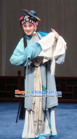 Chinese Kun Opera Poor Woman Apparels Costumes and Headdress Yan Yun Pavilion Traditional Kunqu Opera Female Beggar Dress Garment