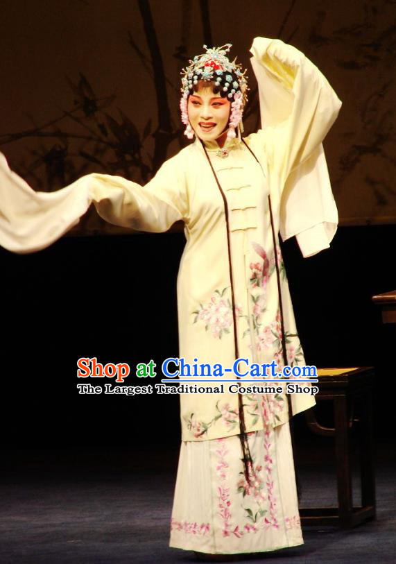 Chinese Kun Opera Young Female Costumes Apparels and Headdress Green Peony Traditional Kunqu Opera Actress Yang Wan E Dress Garment