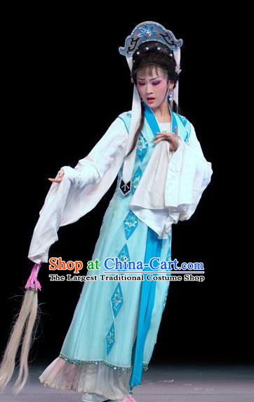 Chinese Shaoxing Opera Taoist Nun Costumes Yu Qing Ting Apparels Yue Opera Hua Tan Garment Actress Wang Zhizhen Dress and Headdress