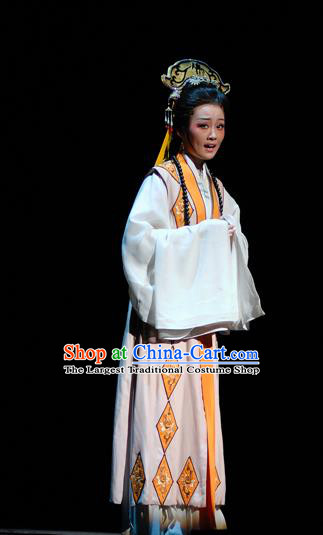 Chinese Shaoxing Opera Actress Costumes Yu Qing Ting Apparels Yue Opera Hua Tan Garment Taoist Nun Wang Zhizhen Orange Dress and Headwear