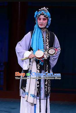 Chinese Kun Opera Distress Woman Zhang Sangu Apparels Costumes and Headdress Yan Yun Pavilion Traditional Kunqu Opera Young Female Black Dress Garment