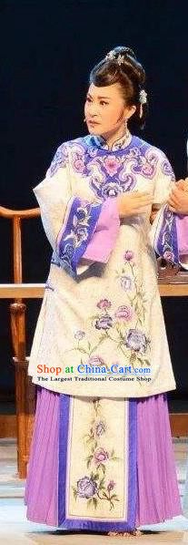 Chinese Huangmei Opera Young Woman Costumes Apparels and Headpieces Bu Yue Lei Chi Traditional Anhui Opera Actress Dress Garment