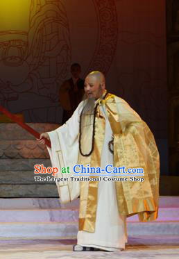 Chuan Deng Chinese Huangmei Opera Buddhism Monk Daoxin Apparels Costumes Kunqu Opera Elderly Male Garment Clothing