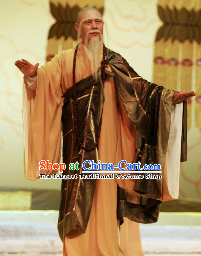 Chuan Deng Chinese Huangmei Opera Old Monk Apparels Costumes Kunqu Opera Buddhist Abbot Dao Xin Garment Clothing