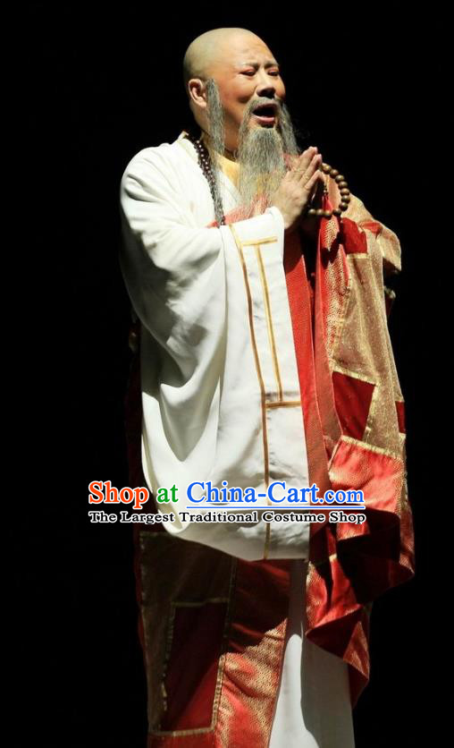 Chuan Deng Chinese Huangmei Opera Laosheng Cassock Apparels Costumes Kunqu Opera Old Monk Garment Clothing