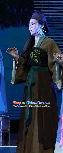 Chinese Huangmei Opera Elderly Woman Costumes Apparels and Headpieces Chuan Deng Traditional Anhui Opera Laodan Dress Garment