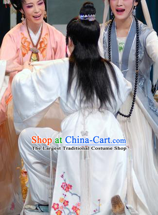 Chinese Yue Opera Scholar Apparels Yu Qing Ting Shaoxing Opera Xiao Sheng Costumes Young Male Shen Guisheng Garment White Embroidered Robe and Headpieces