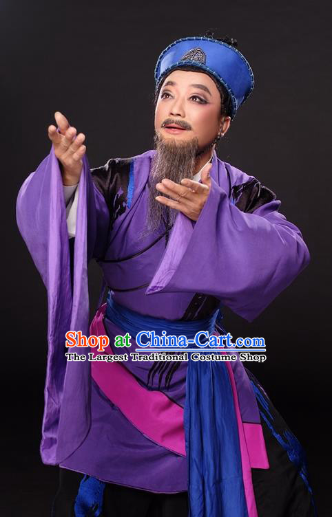 Qian Yu Jin Chinese Huangmei Opera Old Chieftan Apparels Costumes and Headwear Kunqu Opera Laosheng Garment Clothing