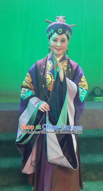 Chinese Huangmei Opera Elderly Taoist Nun Costumes Apparels and Headdress Escaping From the Temple Traditional Anhui Opera Pantaloon Dress Garment