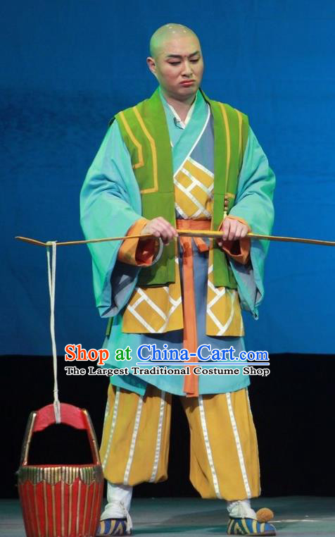 Chinese Huangmei Opera Escaping From the Temple Apparels Costumes Kunqu Opera Young Male Garment Youth Monk Clothing