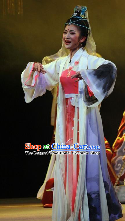 Chinese Huangmei Opera Actress Costumes Apparels and Headdress Escaping From the Temple Traditional Anhui Opera Taoist Nun Dress Young Female Garment