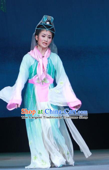 Chinese Huangmei Opera Costumes Taoist Nun Apparels and Headdress Escaping From the Temple Traditional Anhui Opera Dress Young Female Actress Garment