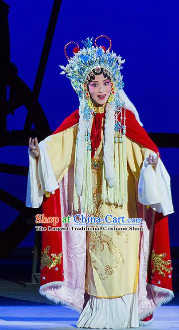 Chinese Kun Opera Actress Cai Wenji Yellow Dress Apparels Costumes and Headdress Continue the Pipa Traditional Kunqu Opera Hua Tan Garment