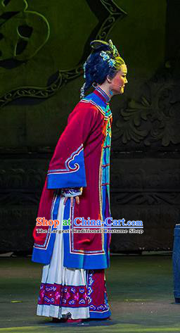 Chinese Huangmei Opera Elderly Woman Apparels Costumes and Headdress Da Qing Prime Minister Traditional Anhui Opera Old Dame Dress Garment