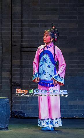Chinese Huangmei Opera Young Girl Apparels Costumes and Headpieces Da Qing Prime Minister Traditional Anhui Opera Maidservant Dress Garment
