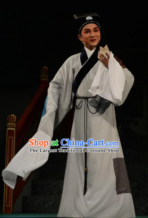 Chinese Yue Opera Poor Scholar Apparels The Pearl Tower Shaoxing Opera Costumes Young Male Xiao Sheng Garment and Hat