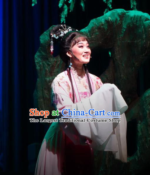 Chinese Shaoxing Opera Hua Tan Chen Sue Costumes The Pearl Tower Apparels Yue Opera Garment Actress Diva Pink Dress and Headpieces