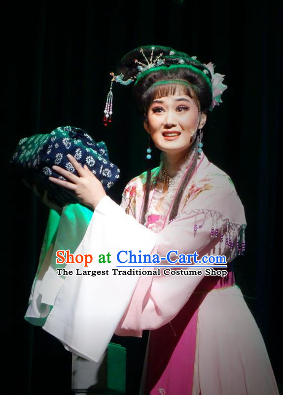 Chinese Shaoxing Opera Hua Tan Chen Sue Costumes The Pearl Tower Apparels Yue Opera Garment Actress Diva Pink Dress and Headpieces