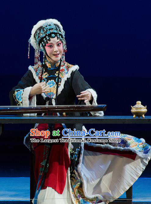 Chinese Kun Opera Young Female Cai Wenji Dress Apparels Costumes and Headdress Continue the Pipa Traditional Kunqu Opera Consort Black Garment