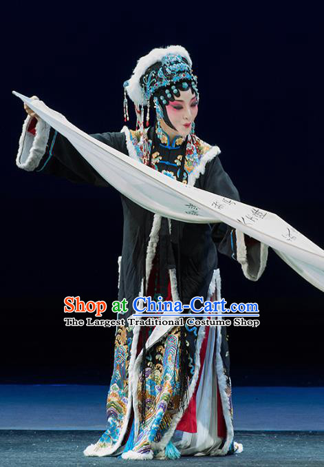 Chinese Kun Opera Young Female Cai Wenji Dress Apparels Costumes and Headdress Continue the Pipa Traditional Kunqu Opera Consort Black Garment