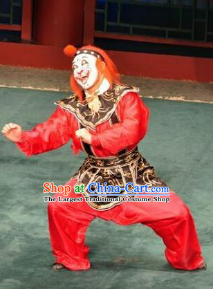 Zhong Kui Jia Mei Chinese Kun Opera Martial Man Apparels Costumes and Headwear Kunqu Opera Wusheng Garment Takefu Red Clothing