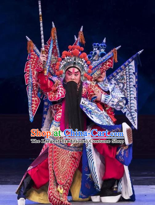 The Prophetic Paintings Chinese Kun Opera General Kao Armor Suit with Flags Apparels Costumes and Headwear Kunqu Opera Elderly Male Garment Clothing