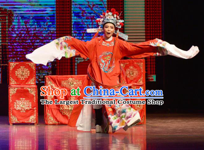 Chinese Shaoxing Opera Xiao Sheng Garment and Hat Yue Opera The Arrogant Princess Apparels Costumes Bridegroom Red Robe