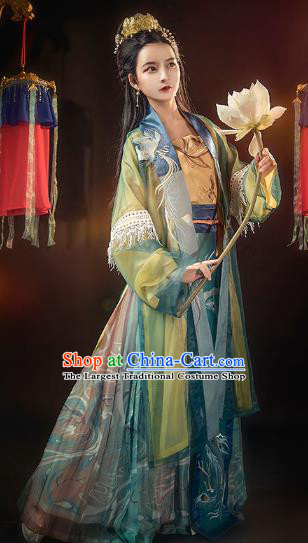 Chinese Ancient Young Lady Hanfu Dress Traditional Song Dynasty Apparels Historical Costumes Complete Set