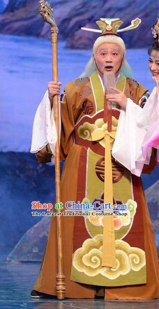 Chinese Huangmei Opera Old God Garment Goddess Marriage Costumes and Headwear An Hui Opera Elderly Male Apparels Clothing