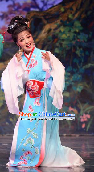 Chinese Huangmei Opera Apsara Apparels Costumes and Headpieces Goddess Marriage Traditional Anhui Opera Hua Tan Blue Dress Actress Garment