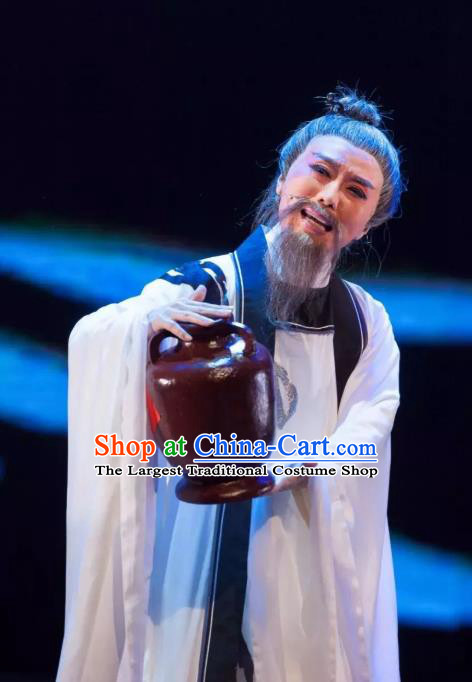 Chinese Huangmei Opera Elderly Li Bai Garment Taibai Drunk Costumes and Hat An Hui Opera Laosheng Apparels Old Man Clothing
