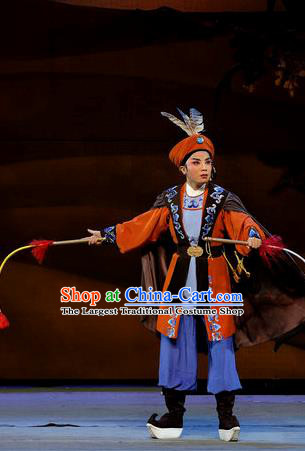 Desert Prince Chinese Shaoxing Opera Martial Male Garment and Hat Classical Yue Opera Wu Sheng Apparels Costumes