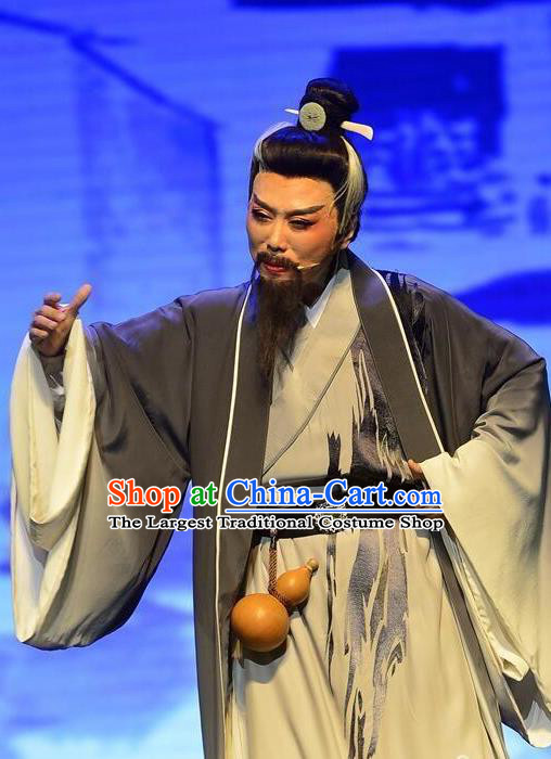 Chinese Huangmei Opera Elderly Poet Garment Taibai Drunk Costumes and Headwear An Hui Opera Scholar Li Bai Apparels Clothing