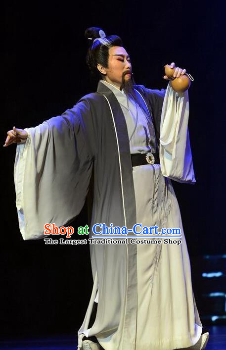 Chinese Huangmei Opera Elderly Poet Garment Taibai Drunk Costumes and Headwear An Hui Opera Scholar Li Bai Apparels Clothing