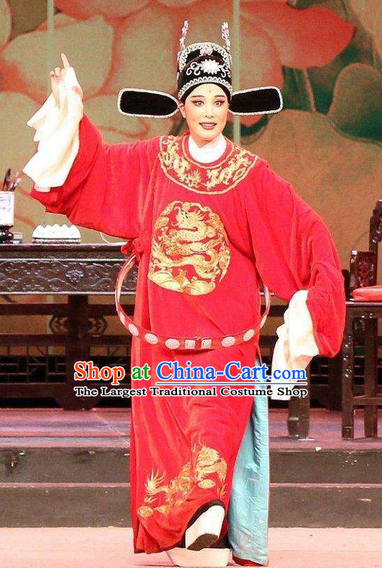 Chinese Huangmei Opera Scholar Li Zhaoting Female Consort Prince Garment Costumes and Headwear An Hui Opera Xiaosheng Apparels Young Male Clothing