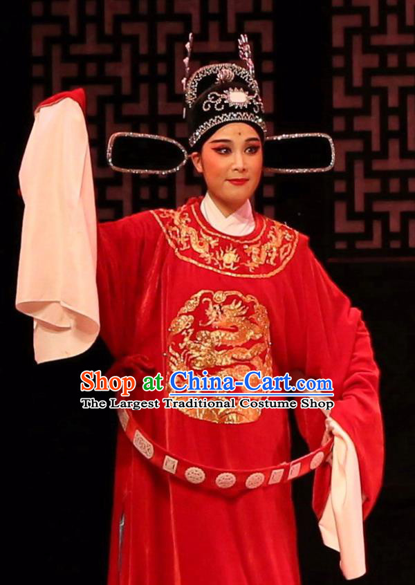 Chinese Huangmei Opera Scholar Li Zhaoting Female Consort Prince Garment Costumes and Headwear An Hui Opera Xiaosheng Apparels Young Male Clothing