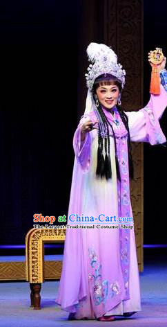 Chinese Shaoxing Opera Diva Purple Dress Desert Prince Yue Opera Garment Costumes Rani Princess Apparels and Headwear