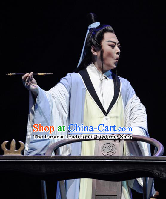 Chinese Huangmei Opera Scholar Costumes and Headwear Li Shizhen An Hui Opera Xiaosheng Apparels Young Man Clothing