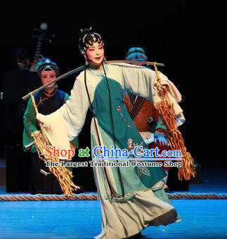 Chinese Huangmei Opera Young Lady Green Garment Costumes and Headpieces Yu Tian Xian Traditional Anhui Opera Xiaodan Actress Dress Apparels