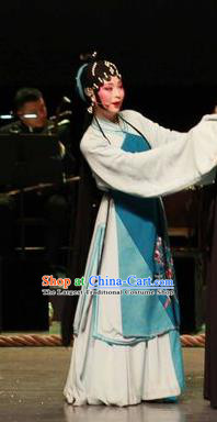Chinese Huangmei Opera Young Lady Green Garment Costumes and Headpieces Yu Tian Xian Traditional Anhui Opera Xiaodan Actress Dress Apparels