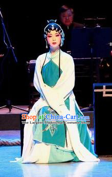 Chinese Huangmei Opera Young Lady Green Garment Costumes and Headpieces Yu Tian Xian Traditional Anhui Opera Xiaodan Actress Dress Apparels