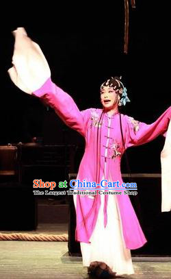 Chinese Huangmei Opera Hua Tan Garment Costumes and Headpieces Yu Tian Xian Traditional Anhui Opera Rosy Dress Diva Apparels