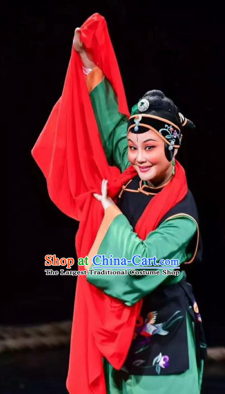 Chinese Huangmei Opera Elderly Female Garment Costumes and Headdress Yu Tian Xian Traditional Anhui Opera Pantaloon Dress Apparels