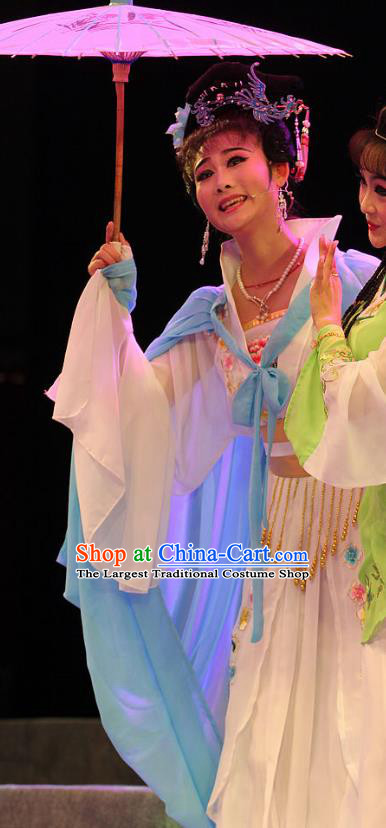 Chinese Huangmei Opera Noble Female Garment Costumes and Headdress True and False Groom Traditional Anhui Opera Hua Tan Hu Xiuying Dress Apparels